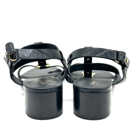 CELINE Triomphe Logo Crocodile Embossed Leather Strappy Block Heel Sandals - Picture 10 of 15